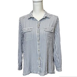 J. Jill Striped Button Up Shirt White and Blue